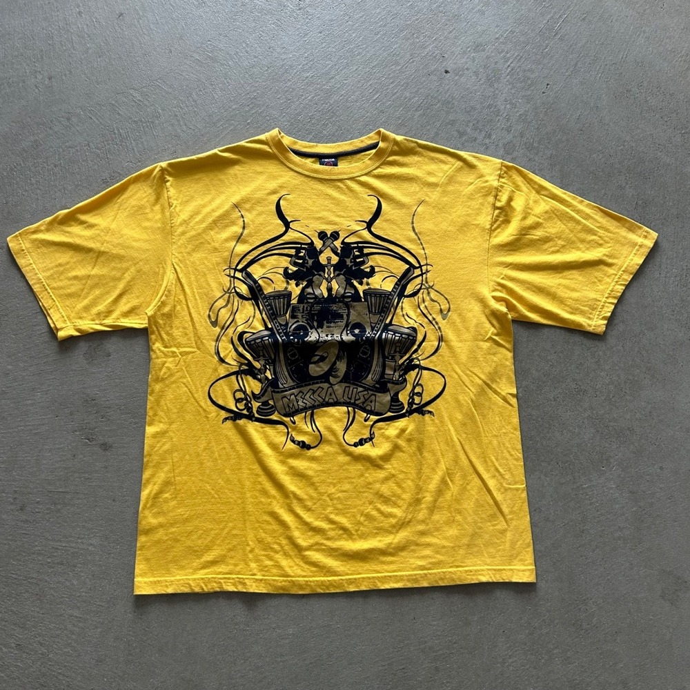 Vintage Y2K Mecca USA Shirt Size 3XL Yellow Bass Music